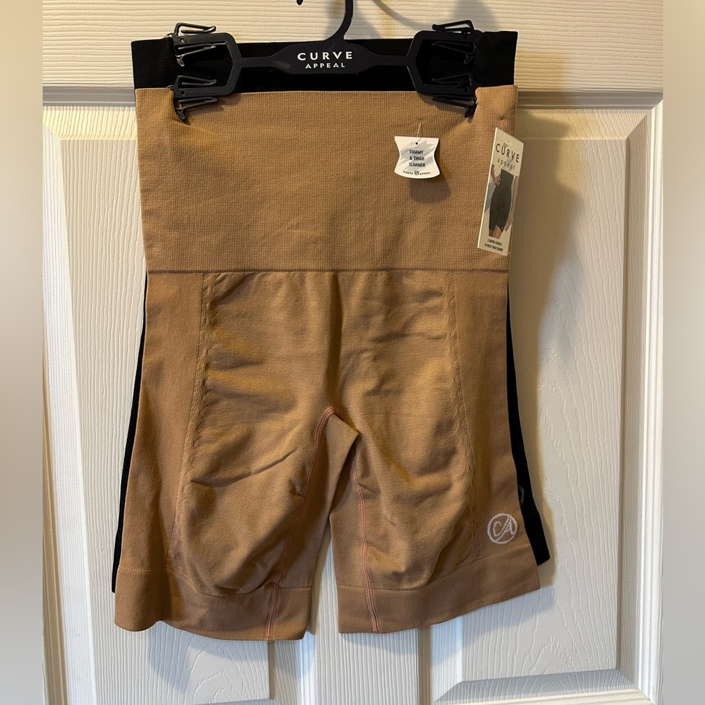 Curve Appeal Large Tan & Black Tummy & Thigh Slimmer Shapewear Set Seamless NWT